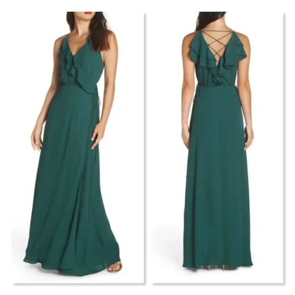 WAYF Jamie Ruffle Wrap Gown - size XS in Green